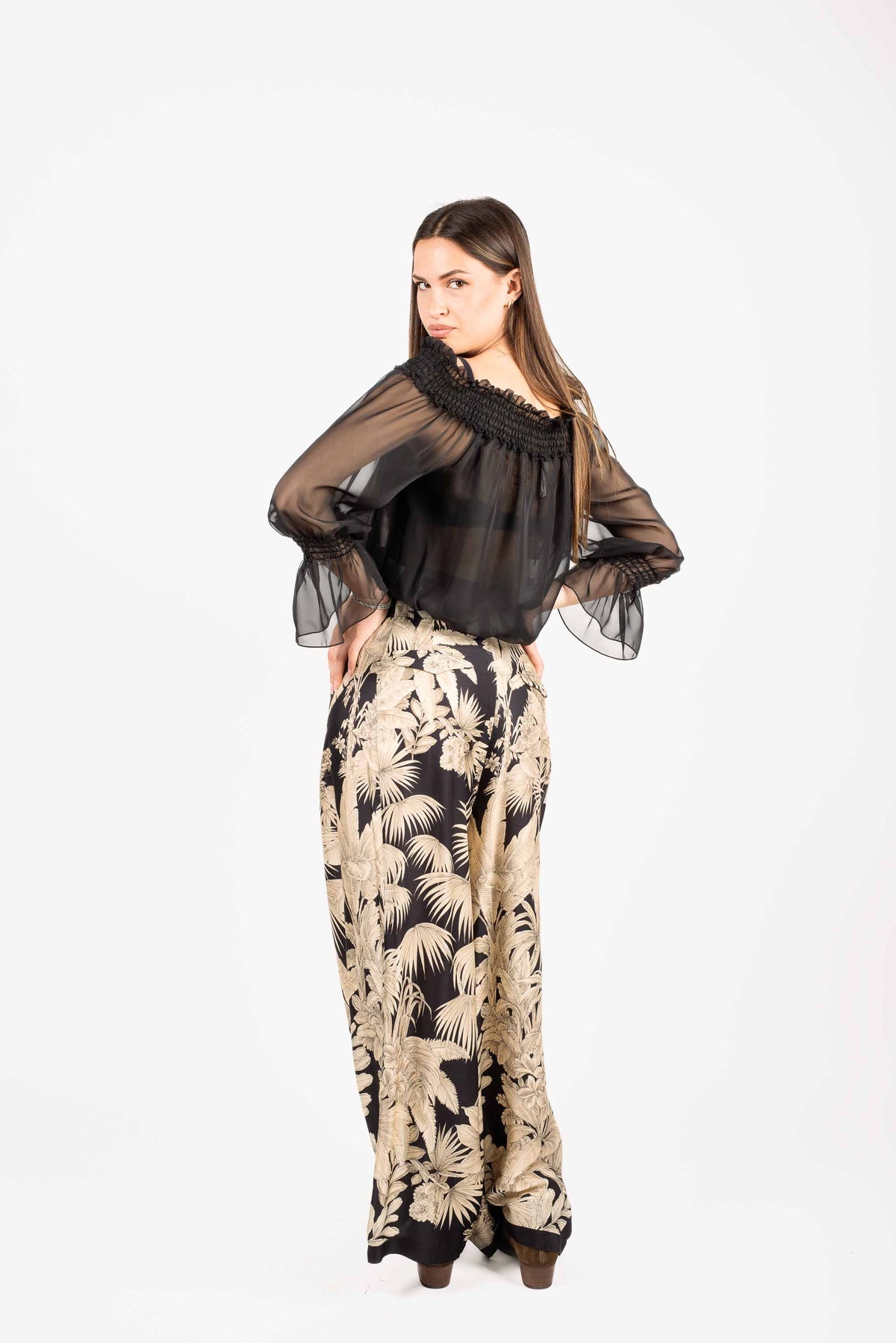 Pantaloni Palazzo Stampati Beige/Nero donna Tensione in - 4