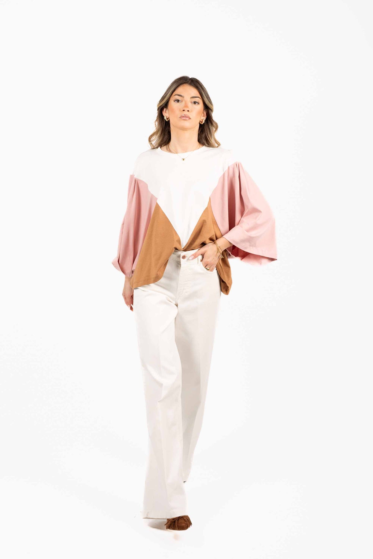 T-shirt Color Block Maniche Volume donna Tensione in - 6