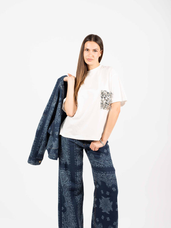 T-shirt con tasca in Paillettes da donna Tensione in