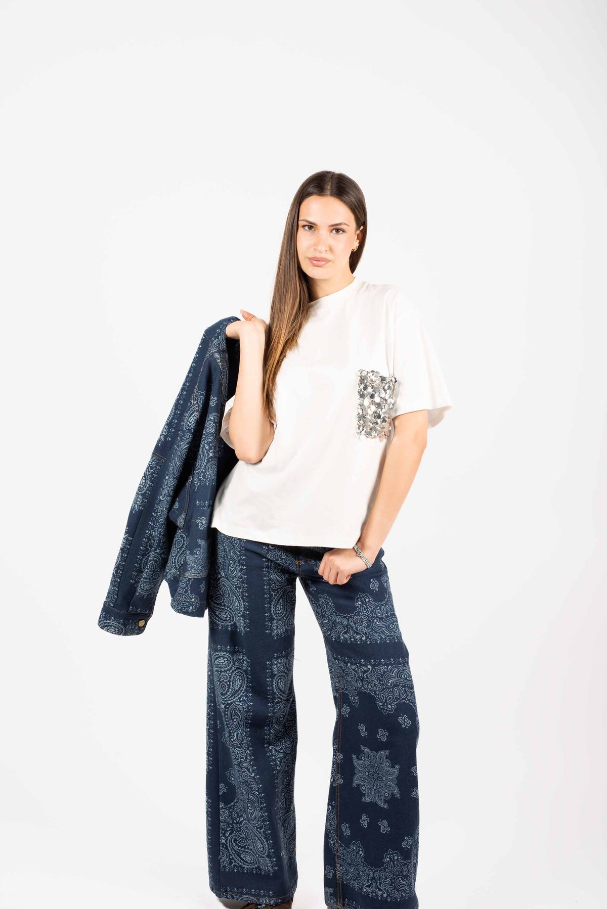 T-shirt con tasca in Paillettes donna Tensione in - 1