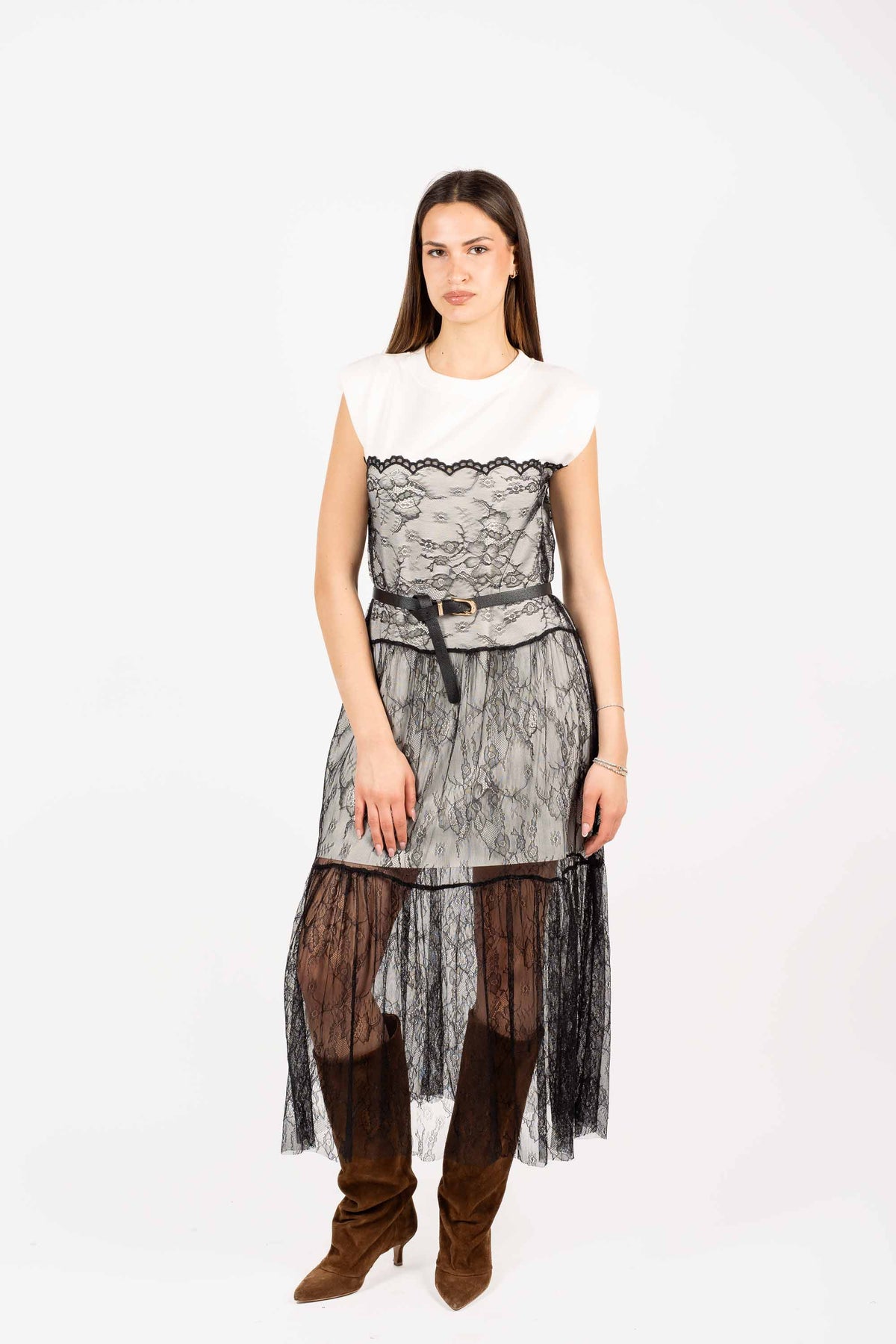 Abito Midi Combinato con Pizzo donna Miss love - 1