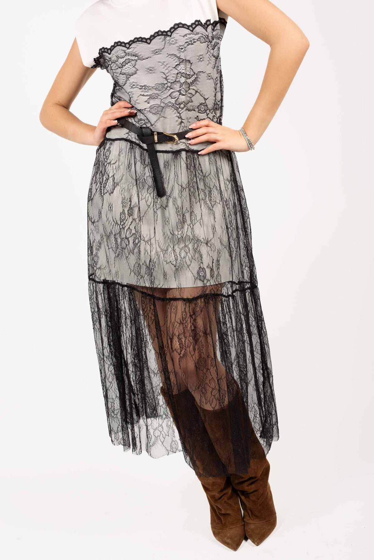 Abito Midi Combinato con Pizzo donna Miss love - 4