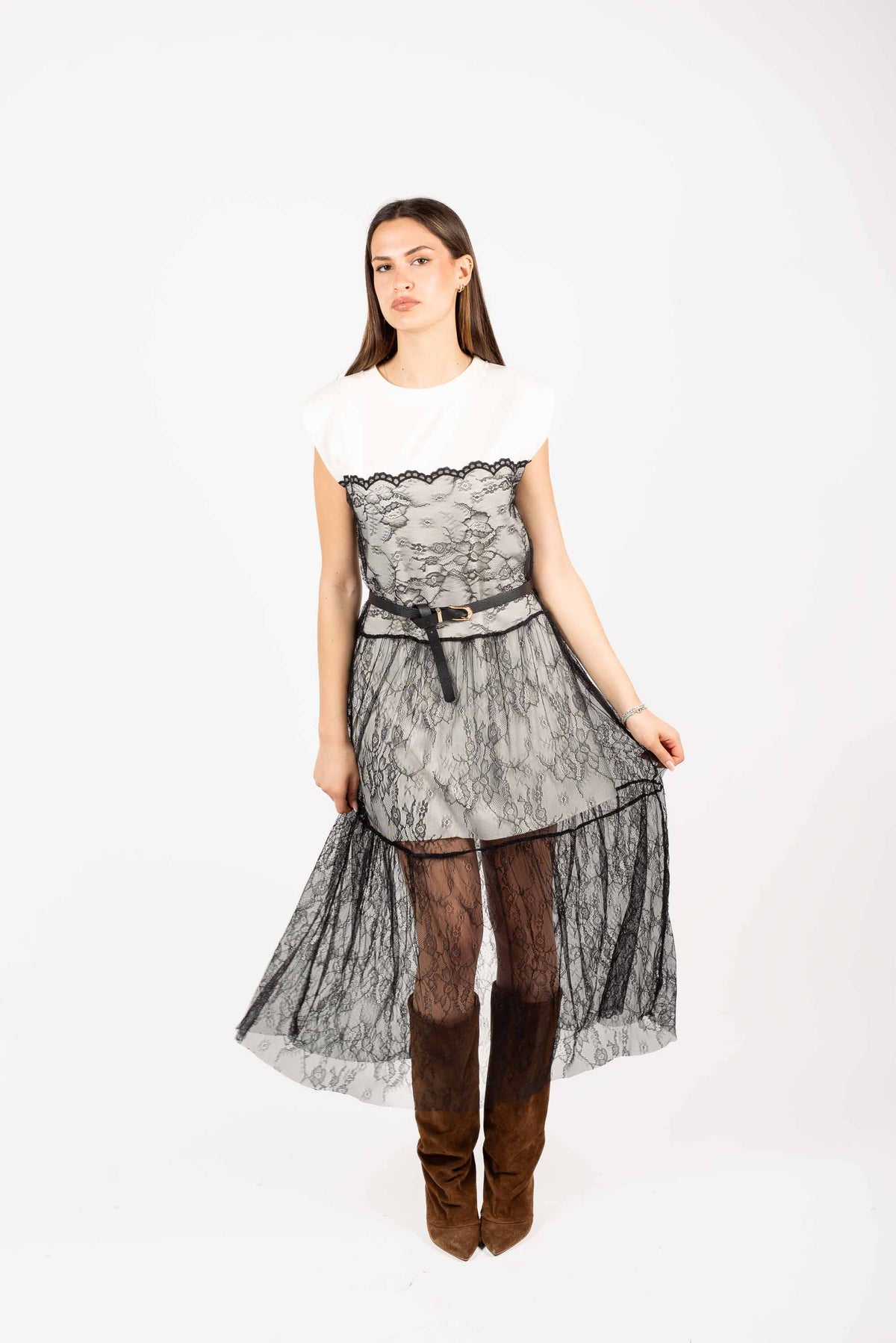 Abito Midi Combinato con Pizzo donna Miss love - 5