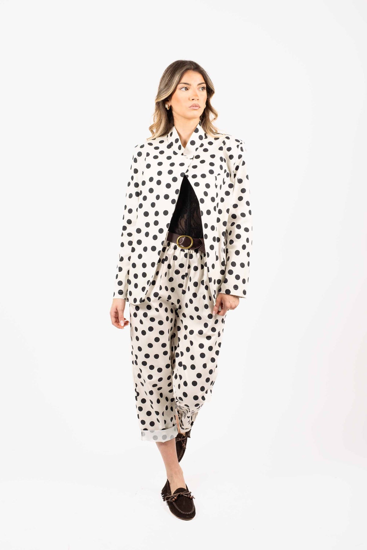 Blazer Strutturato Bianco a Pois donna Miss love - 3