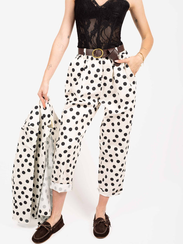 Pantaloni a Pois Neri con Cintura e Elastico Bianchi da donna Miss love