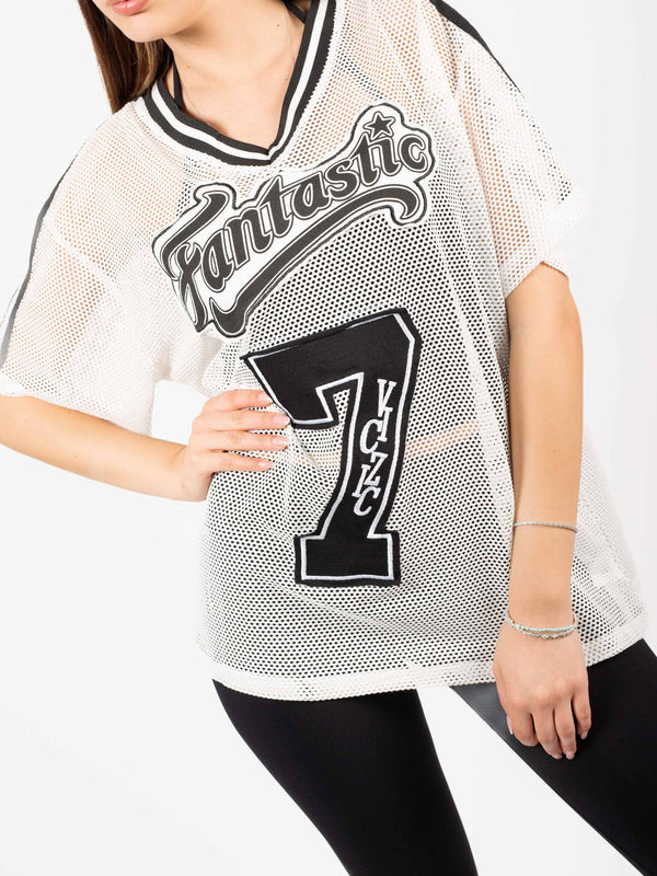 T-shirt Over in Rete Con Patch da donna Miss love