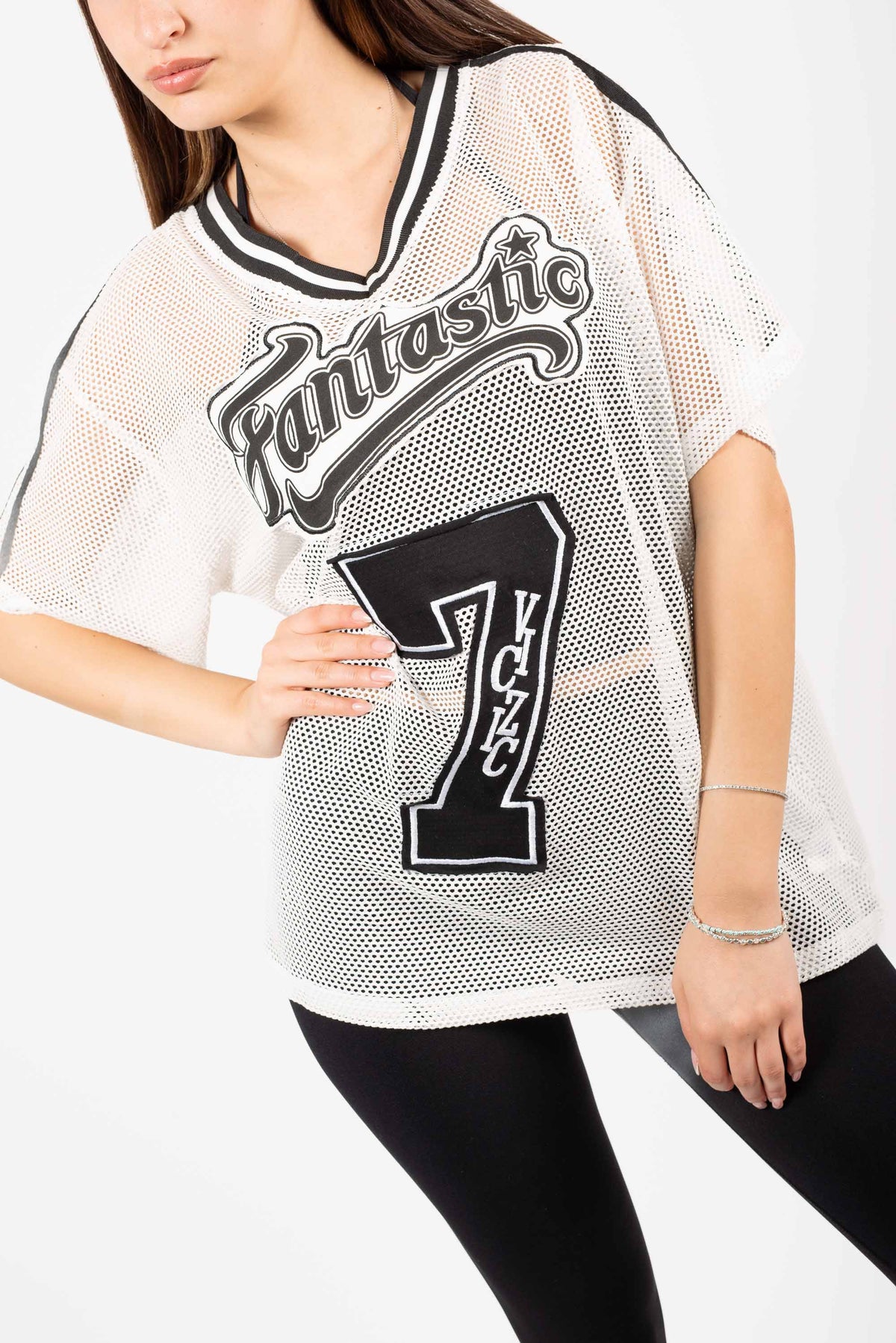 T-shirt Over in Rete Con Patch donna Miss love - 1