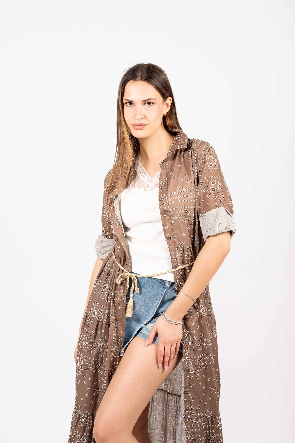 Abito Chemisier Bandana Print Marrone donna Miss love - 5