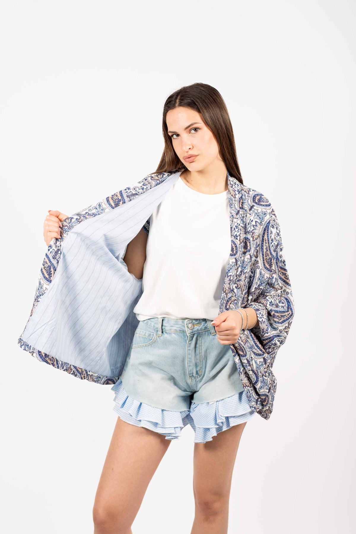T-shirt Bianca con Dettaglio Tricot donna Miss love - 3
