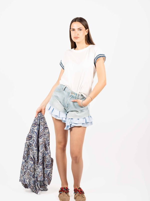 T-shirt Bianca con Dettaglio Tricot da donna Miss love