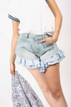 Shorts in Denim con Volant Vichy donna Miss love - 1