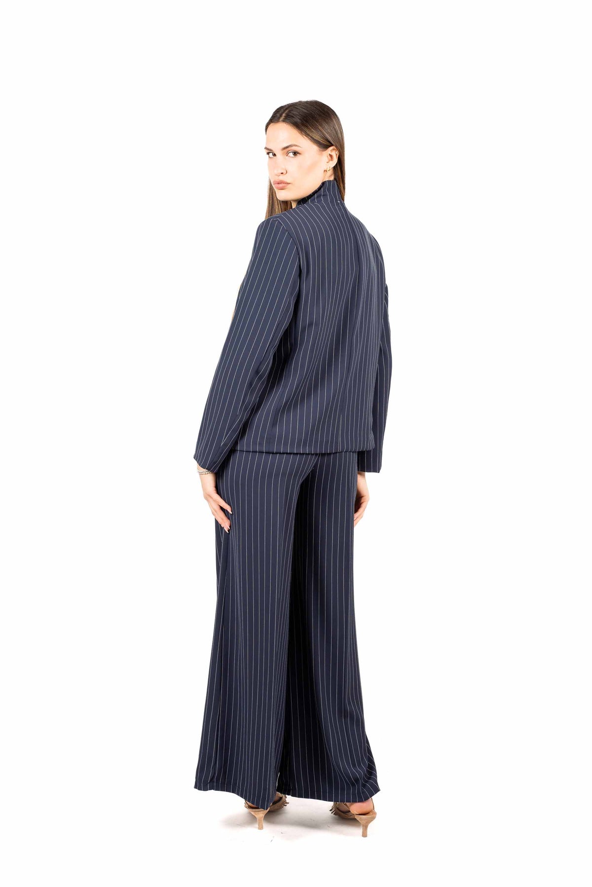 Pantaloni Gessati Wide Leg Blu donna Miss love - 4