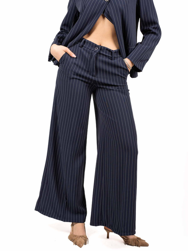 Pantaloni Gessati Wide Leg Blu da donna Miss love
