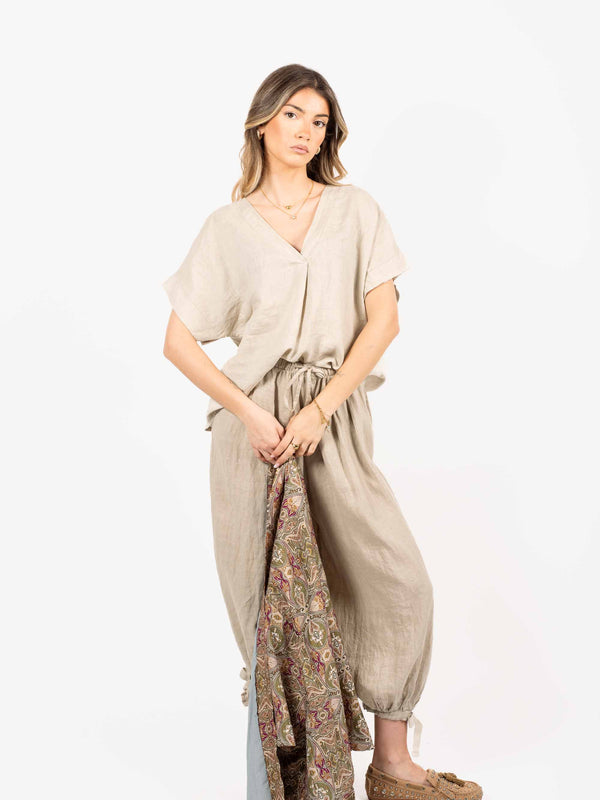 T-shirt in Lino Beige da donna Miss love