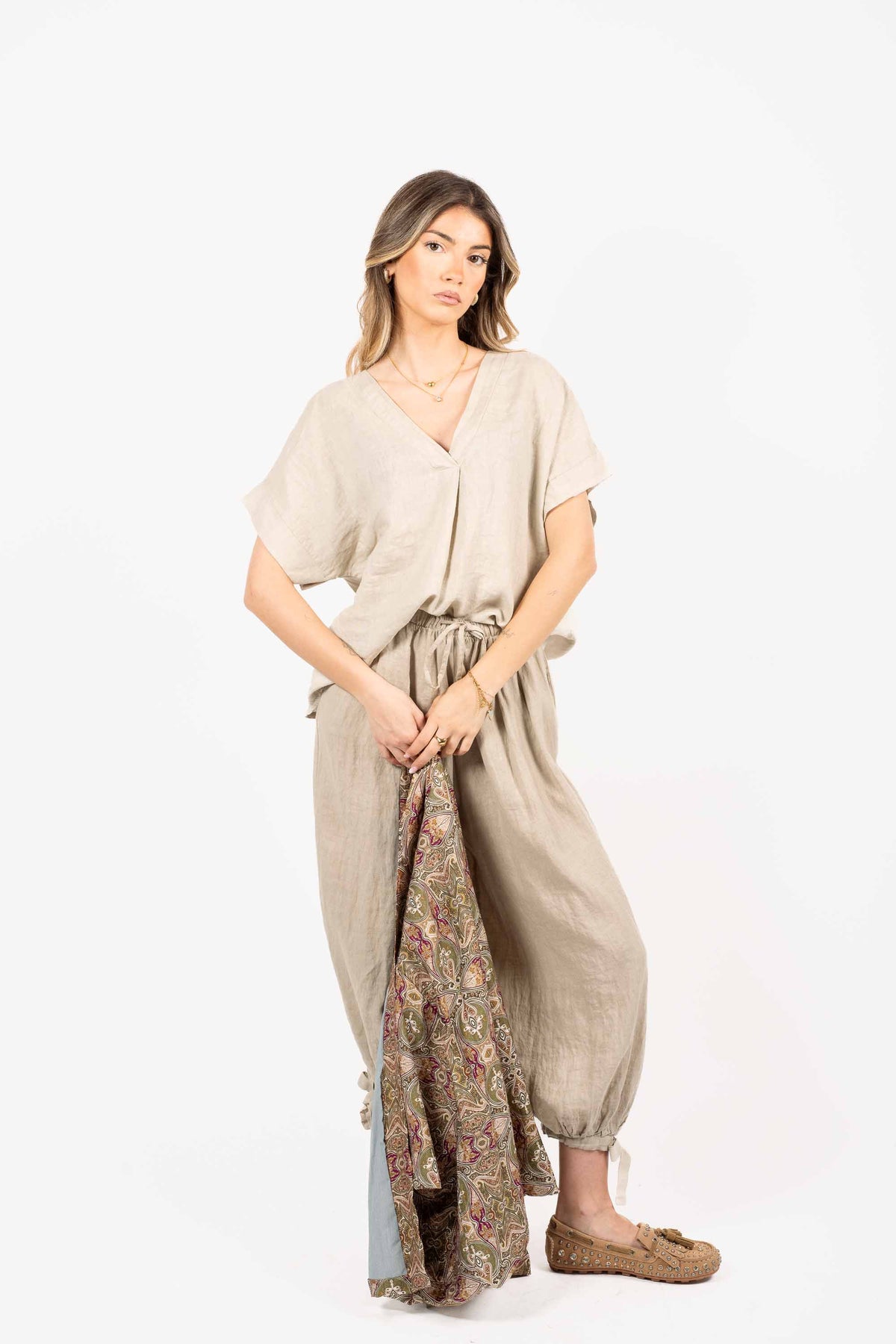 T-shirt in Lino Beige donna Miss love - 1