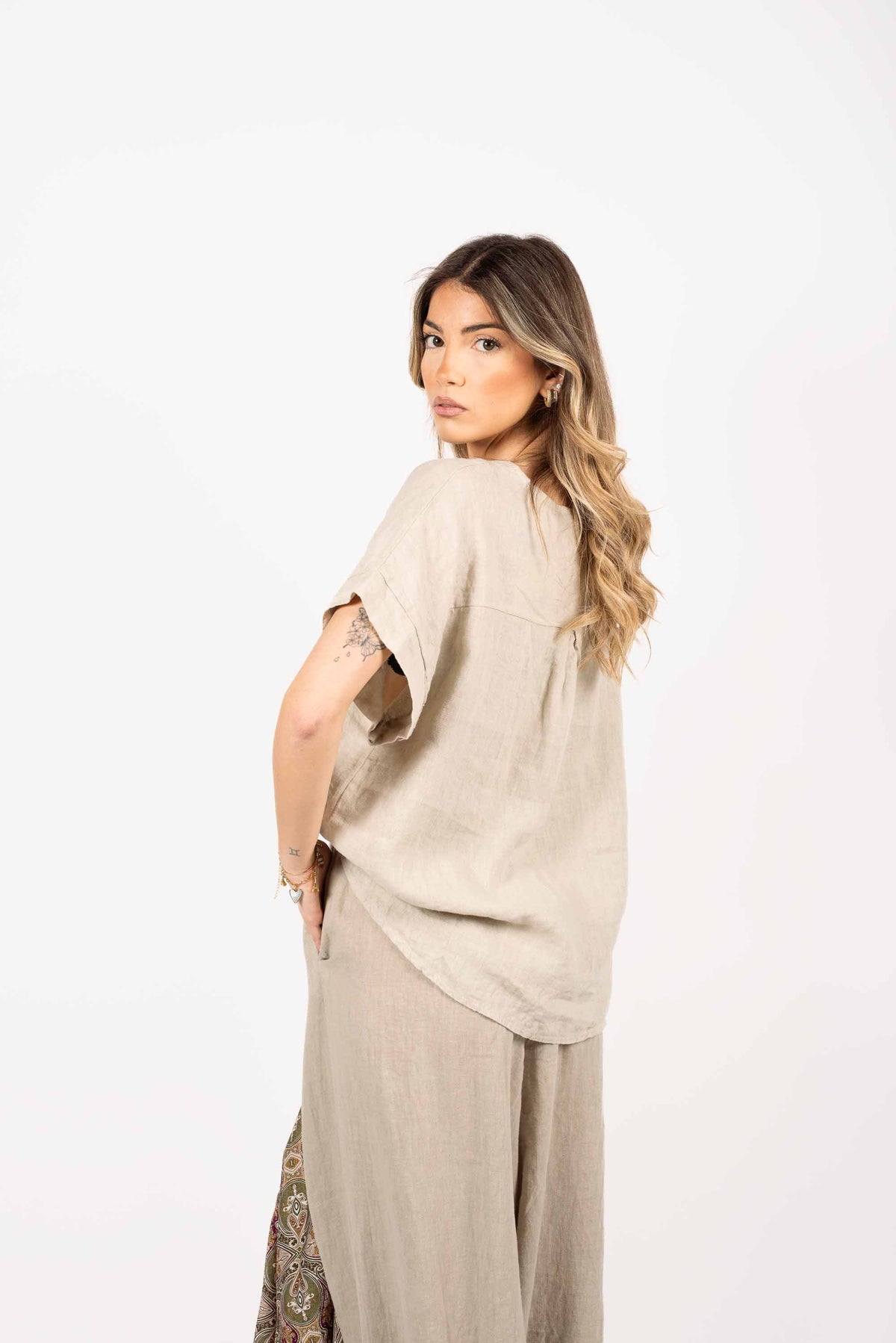 T-shirt in Lino Beige donna Miss love - 3