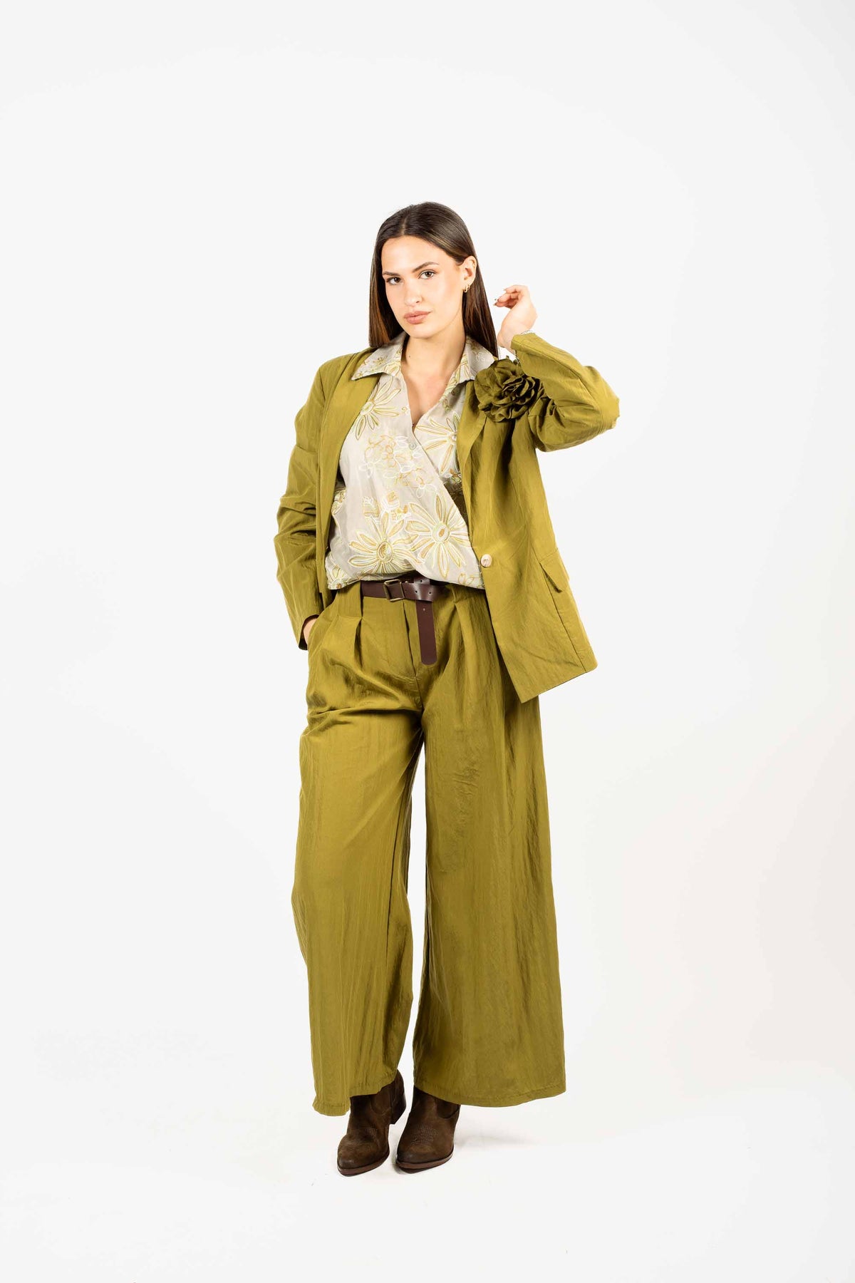 Blazer con Fiore Oliva donna Miss love - 3