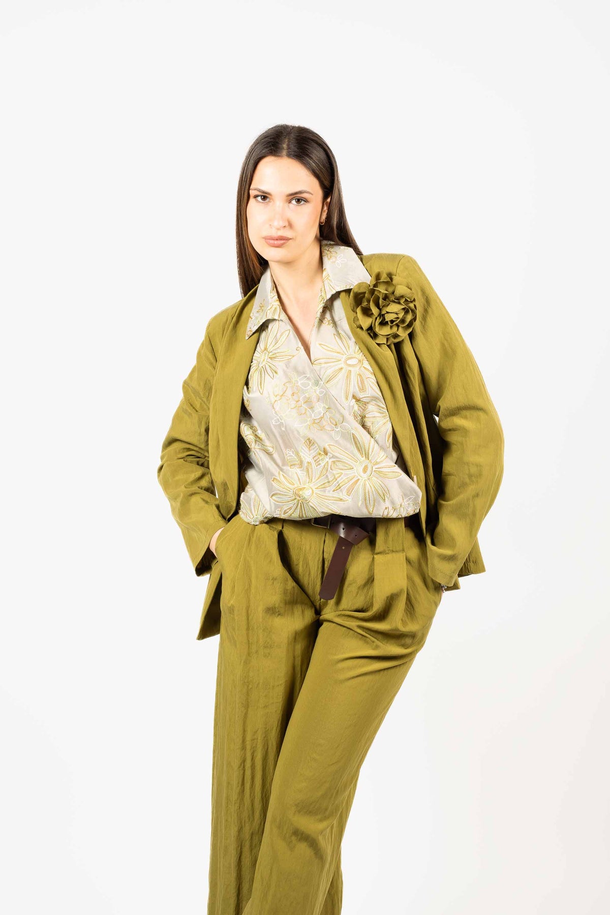 Blazer con Fiore Oliva donna Miss love - 5