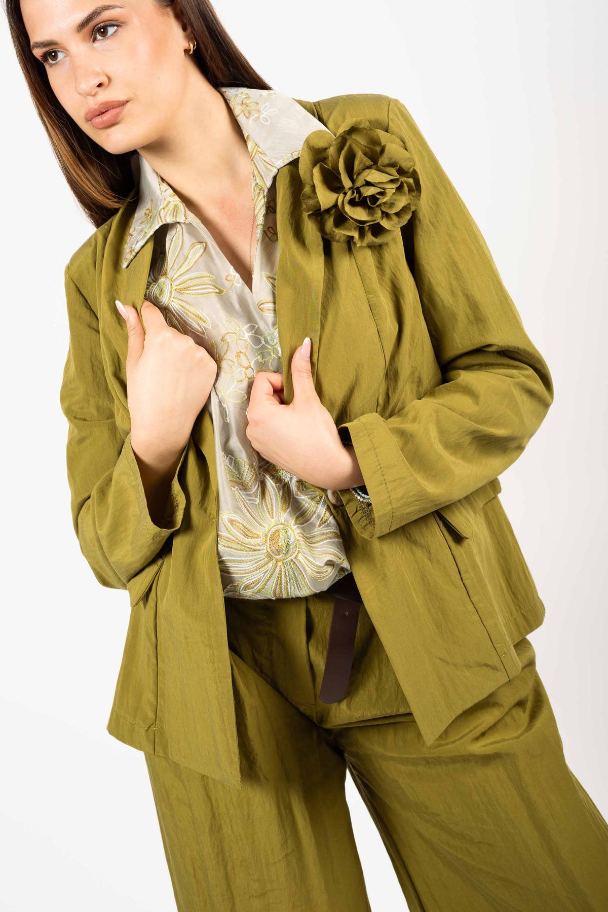 Blazer con Fiore Oliva donna Miss love - 1