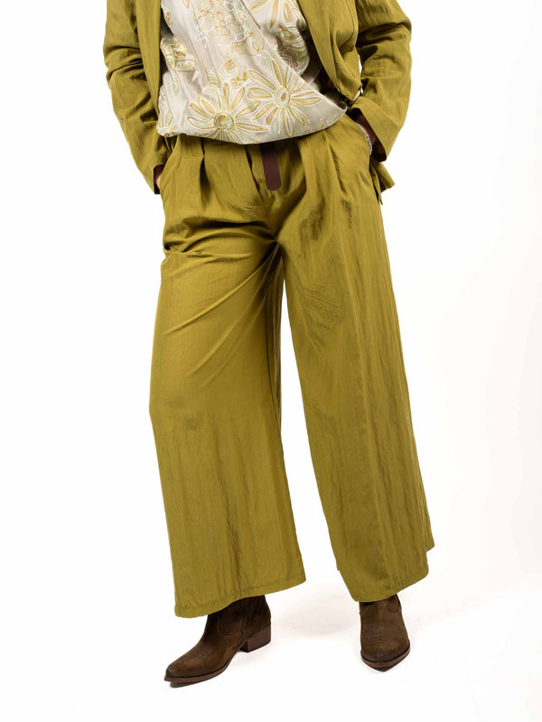 Pantaloni Wide Leg a Vita Alta Oliva da donna Miss love