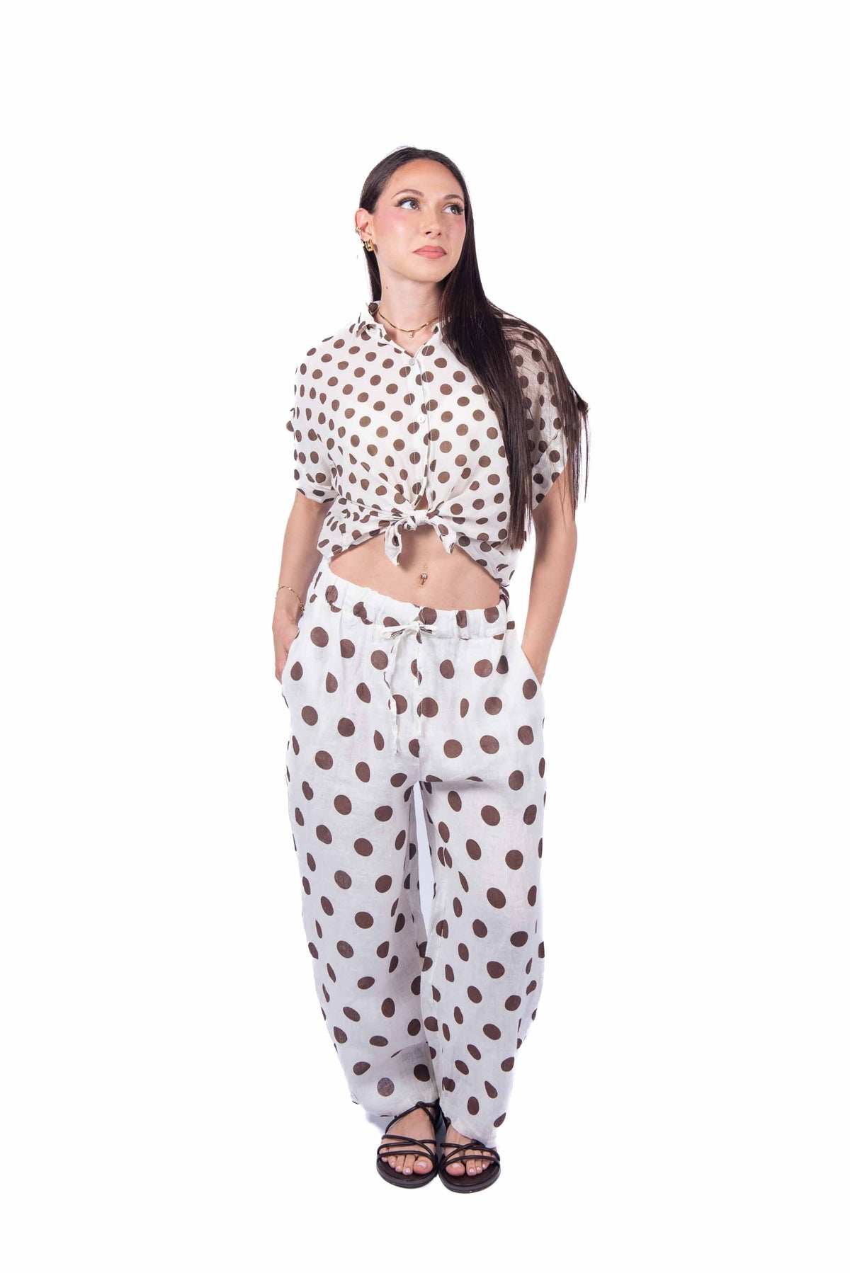 Pantaloni in Lino a Pois donna Miss love - 2