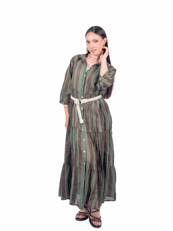 Abito Chemisier a Righe Marrone/Verde da donna Miss love