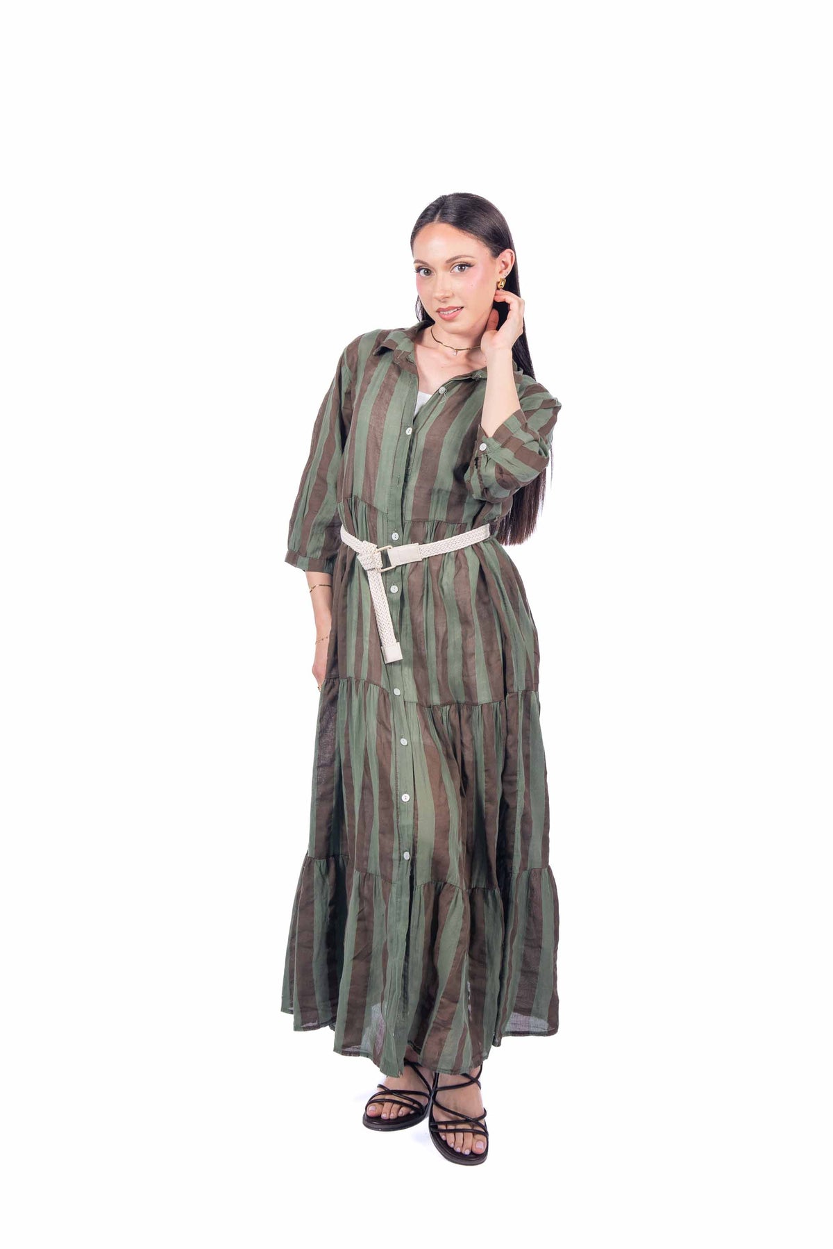 Abito Chemisier a Righe Marrone/Verde donna Miss love - 1