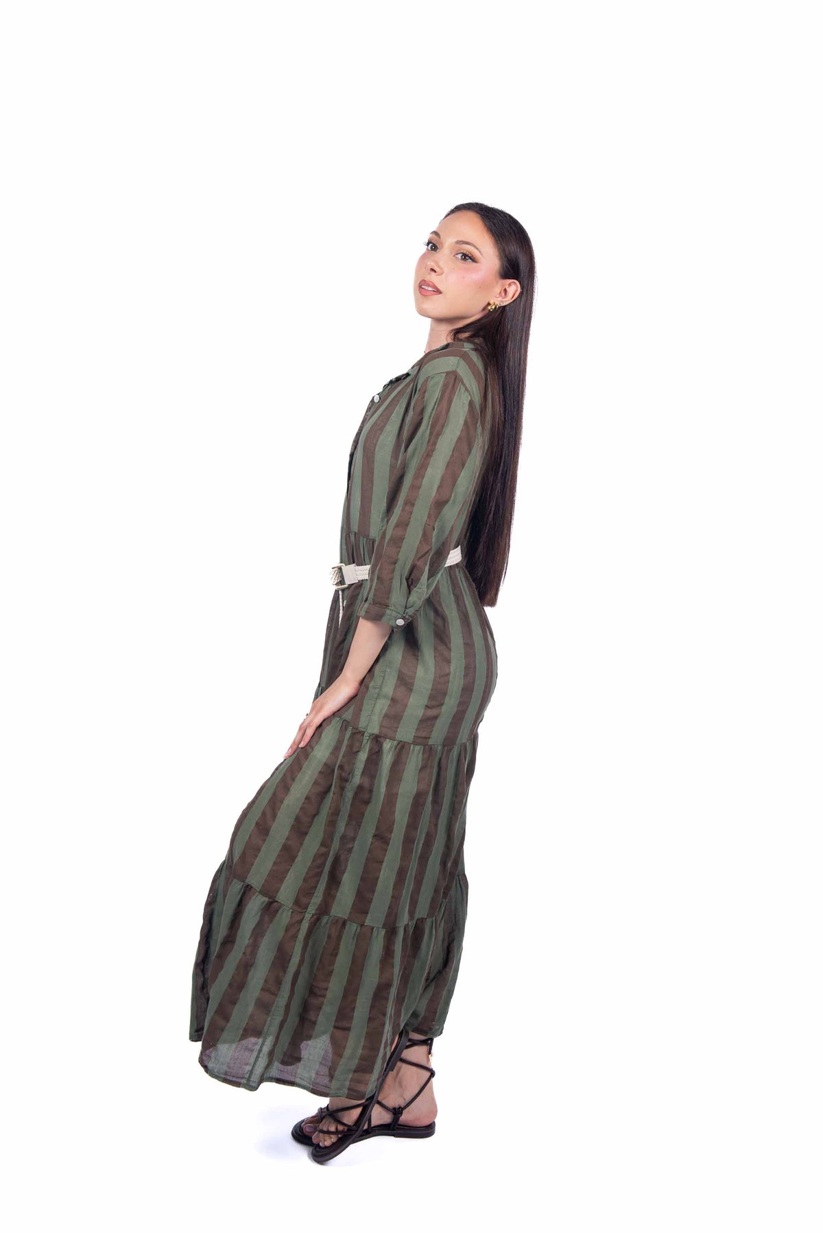Abito Chemisier a Righe Marrone/Verde donna Miss love - 3