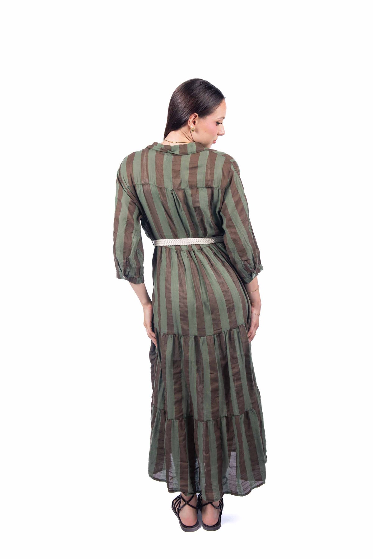 Abito Chemisier a Righe Marrone/Verde donna Miss love - 4