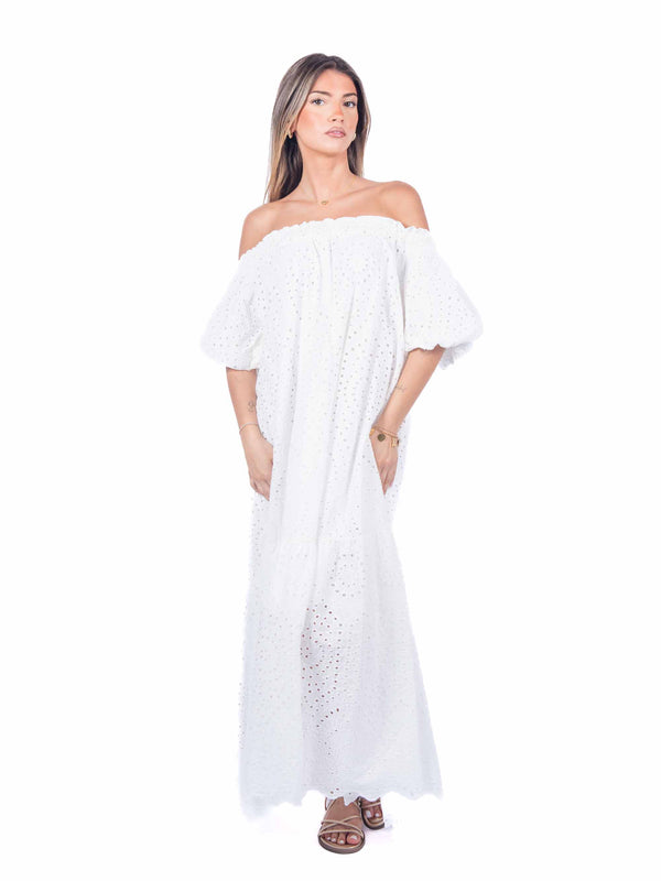 Abito Lungo in Pizzo Sangallo Bianco da donna Miss love