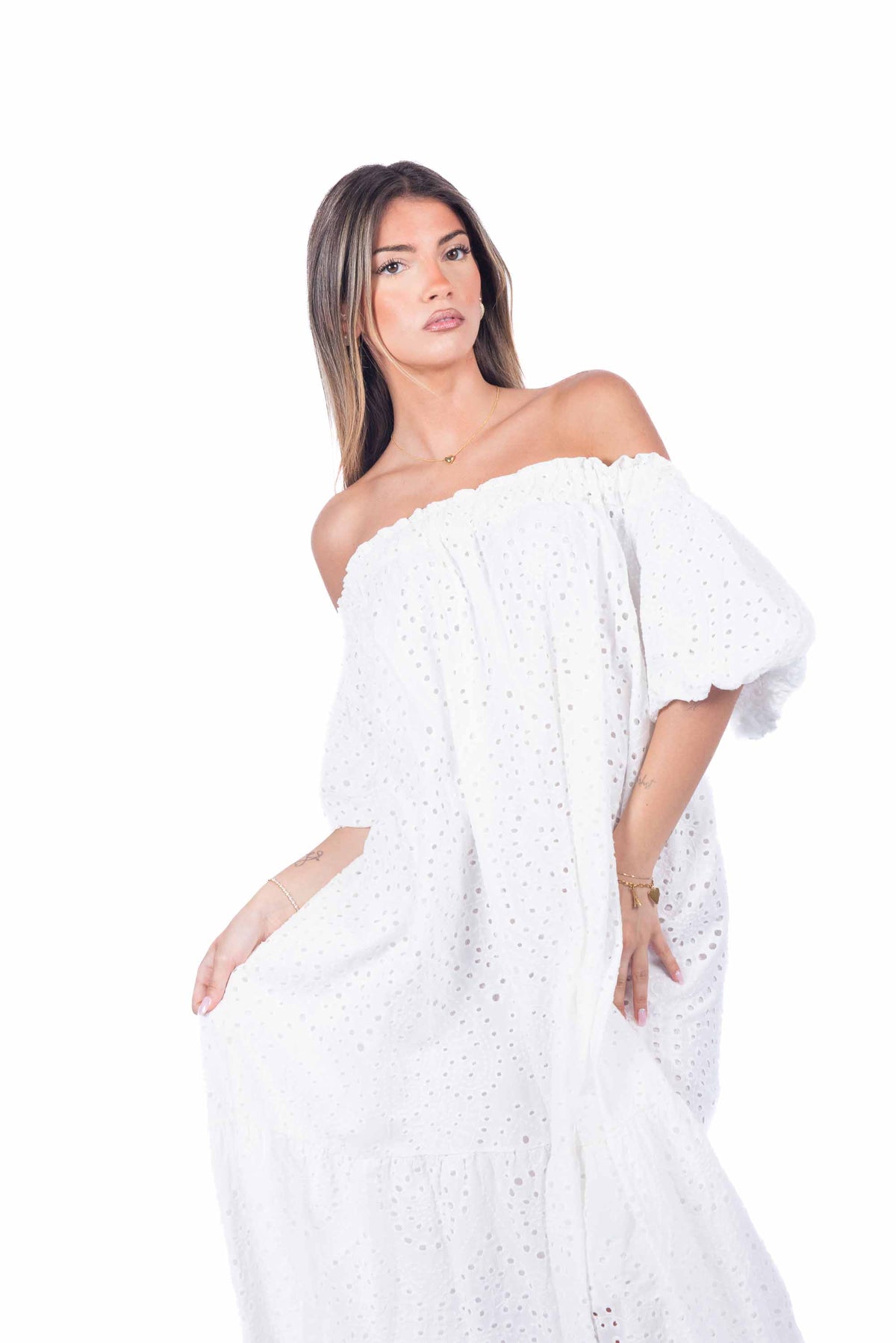 Abito Lungo in Pizzo Sangallo Bianco donna Miss love - 2