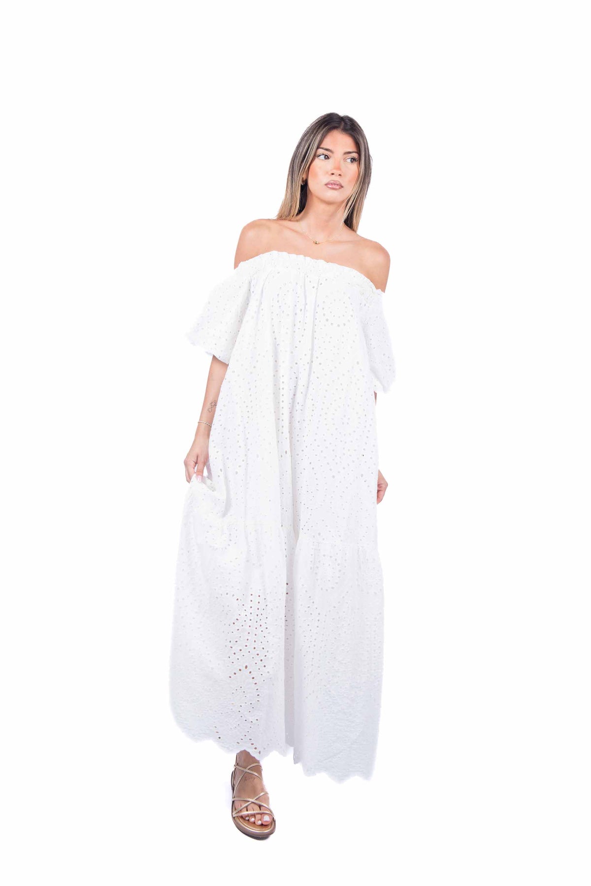 Abito Lungo in Pizzo Sangallo Bianco donna Miss love - 5