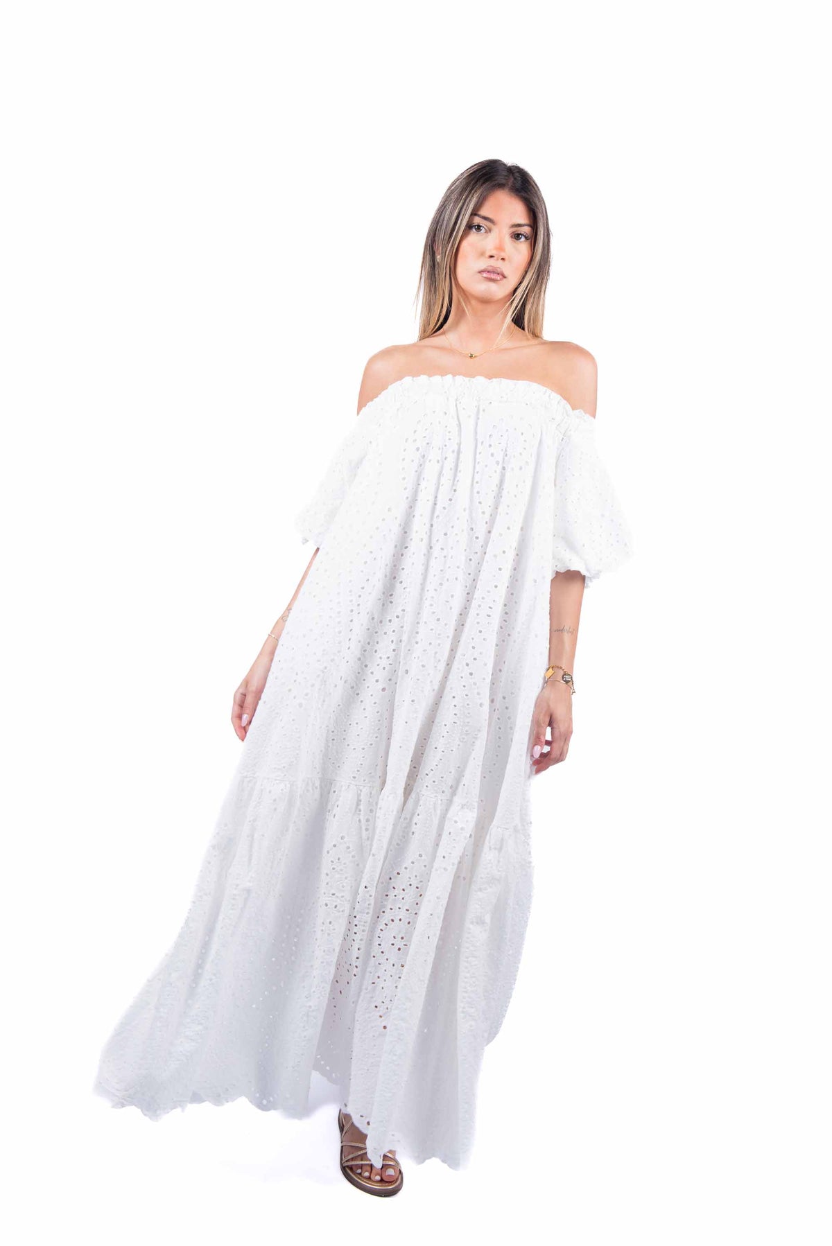 Abito Lungo in Pizzo Sangallo Bianco donna Miss love - 6