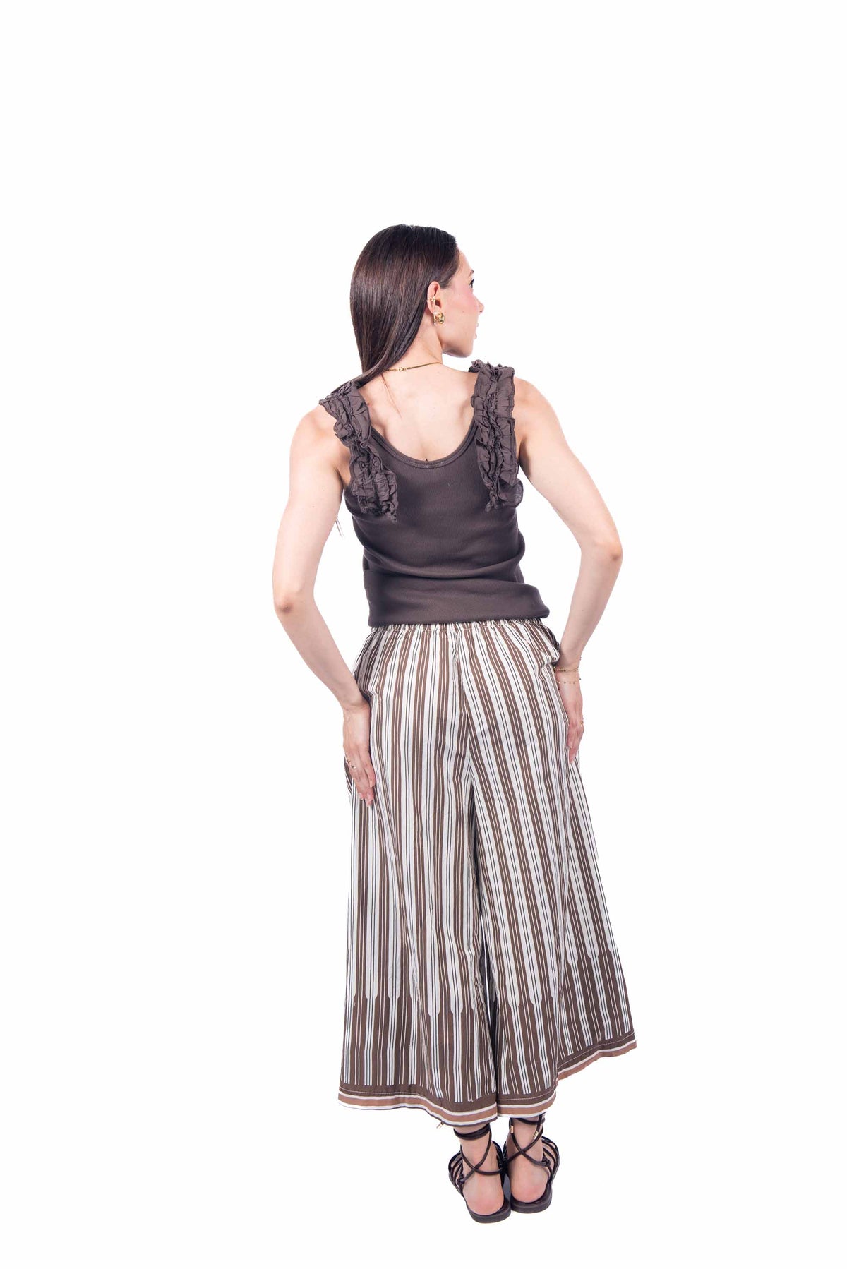 Pantaloni a Righe Panna/Marrone donna Miss love - 6