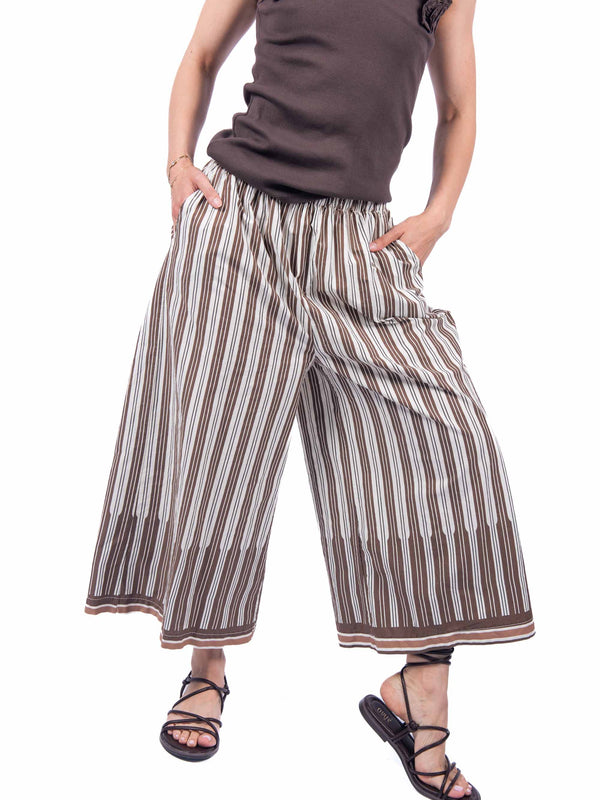 Pantaloni a Righe Panna/Marrone da donna Miss love