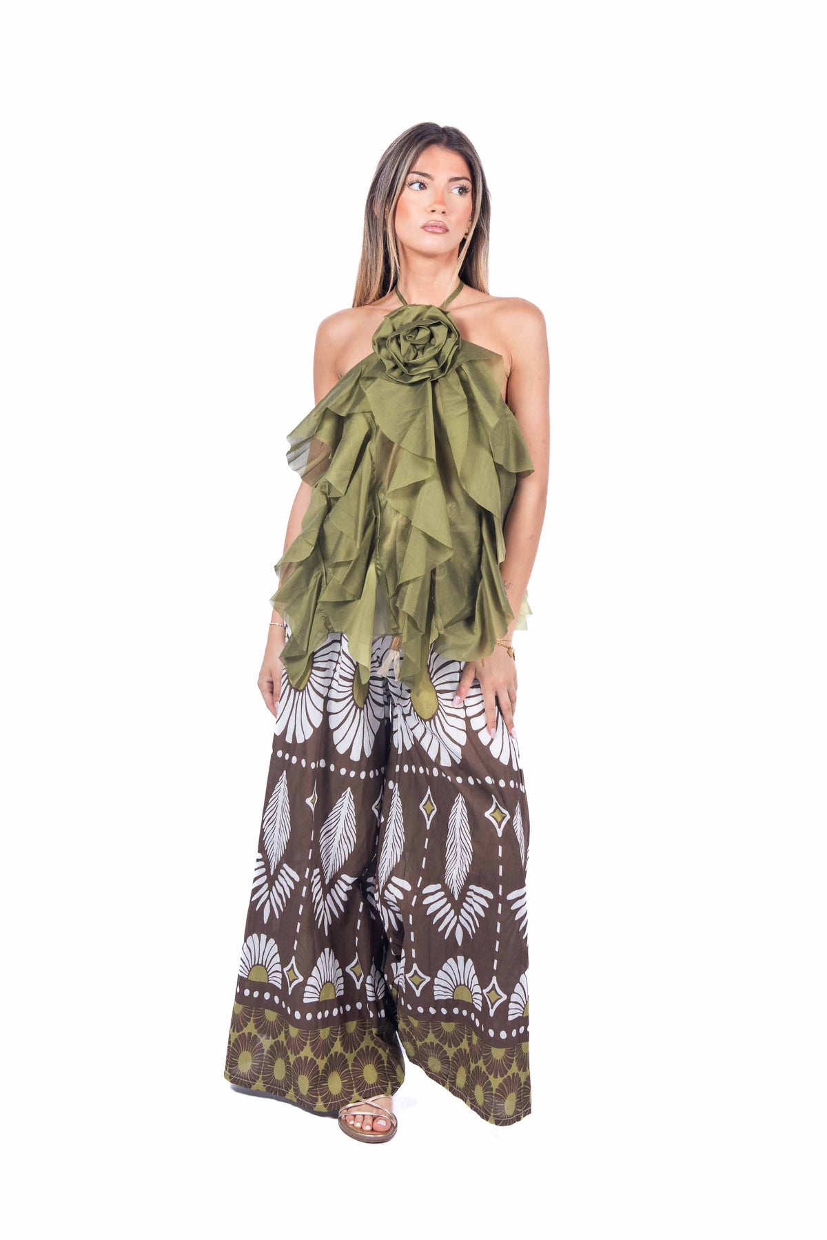 Top Halter con Fiore Rimovibile Verde donna Miss love - 4