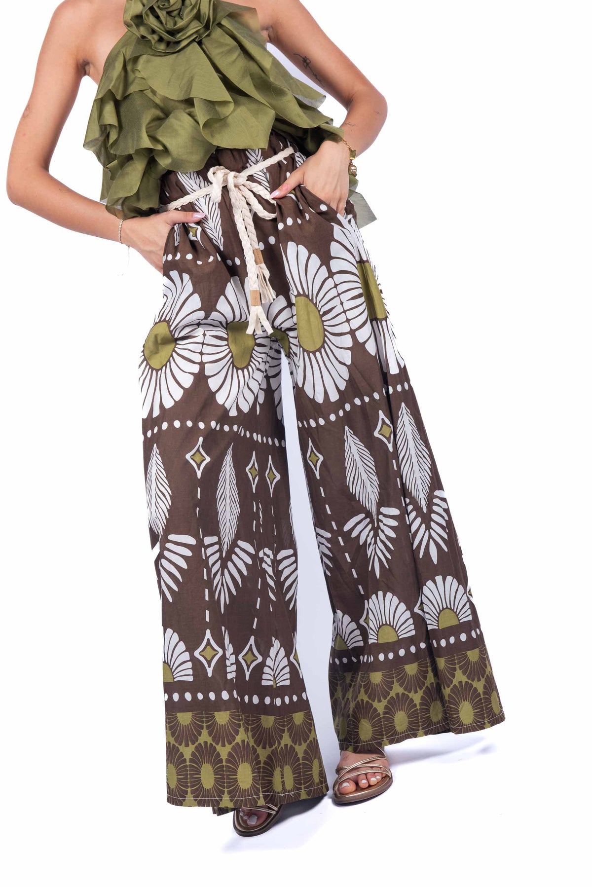 Pantaloni Pattern con Cintura Intrecciata donna Miss love - 1