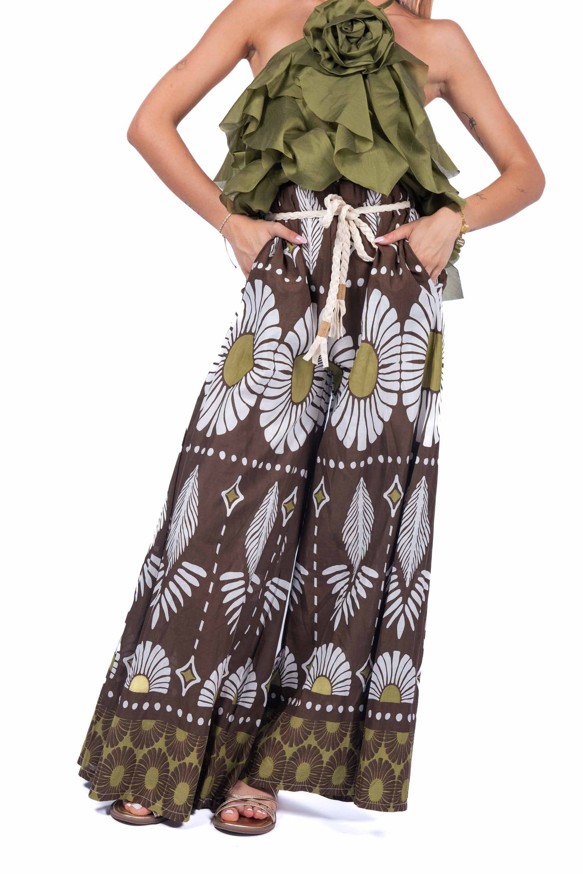 Pantaloni Pattern con Cintura Intrecciata donna Miss love - 5