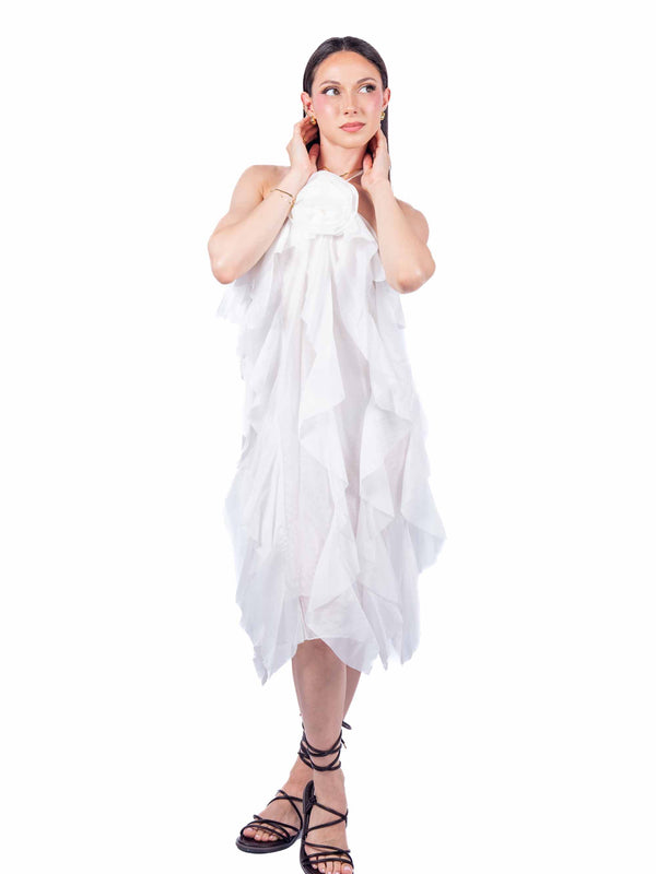 Abito con Volant e Applicazione Bianco da donna Miss love