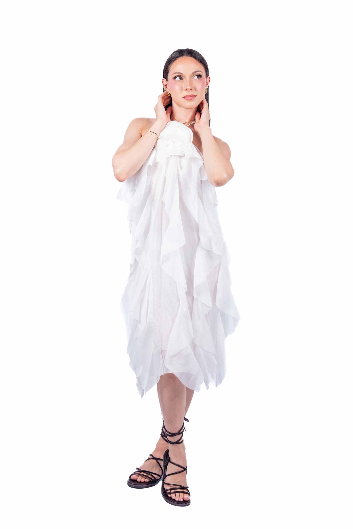 Abito con Volant e Applicazione Bianco donna Miss love - 1