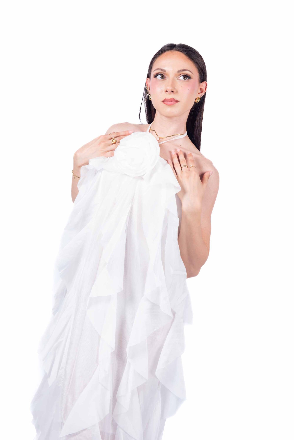 Abito con Volant e Applicazione Bianco donna Miss love - 3