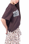 T-Shirt Asimmetrica con Paillettes Cioccolato donna Miss love - 3