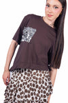 T-Shirt Asimmetrica con Paillettes Cioccolato donna Miss love - 4