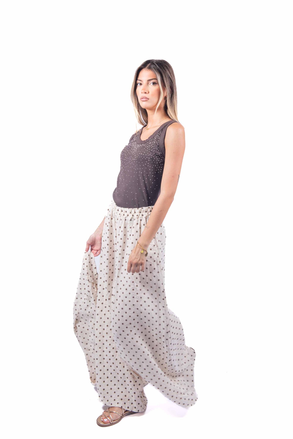 Pantaloni in Lino a Pois donna Miss love - 3