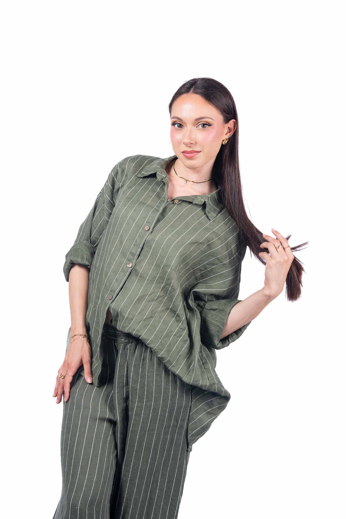 Camicia in Lino a Righe Militare donna Miss love - 2
