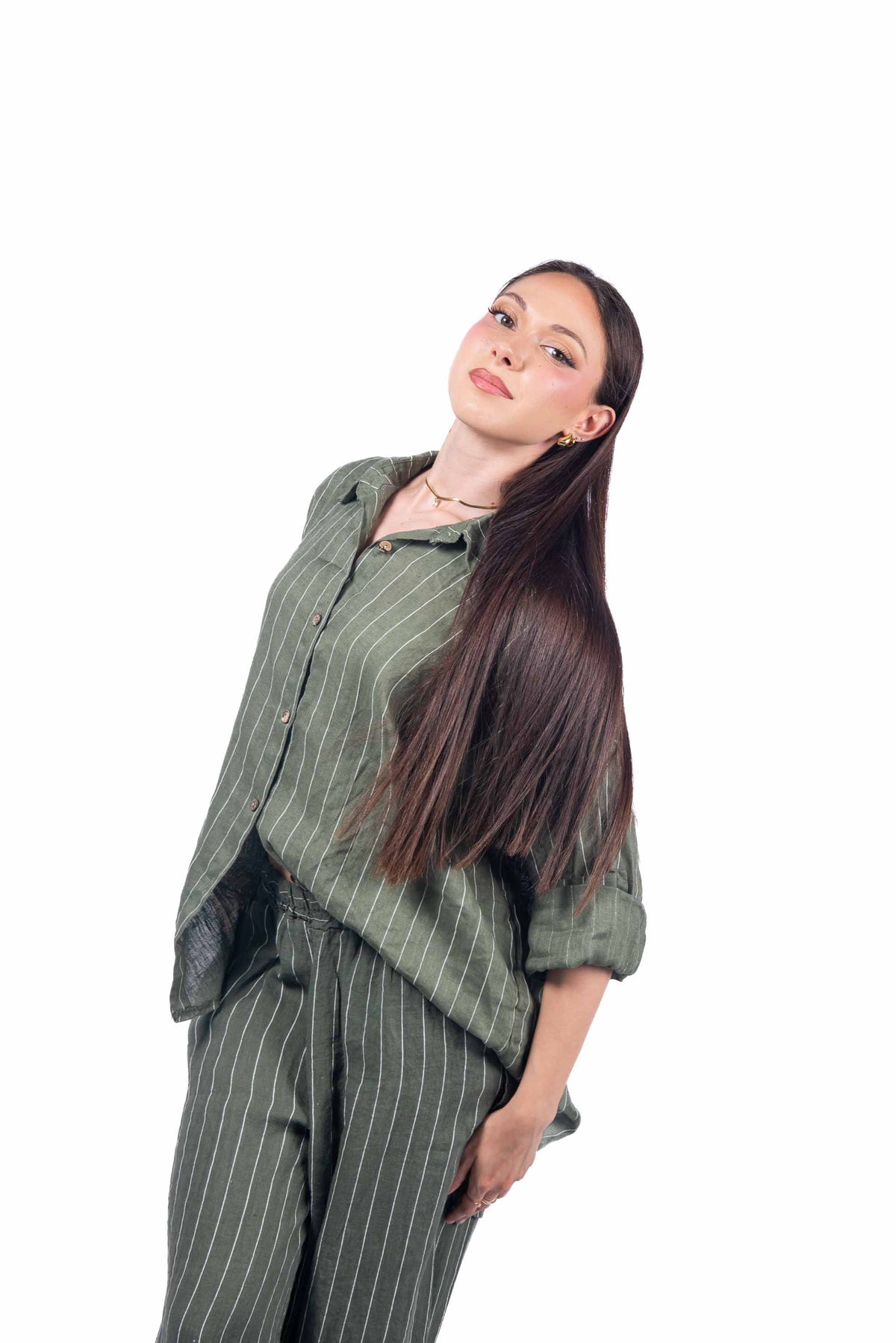 Camicia in Lino a Righe Militare donna Miss love - 4