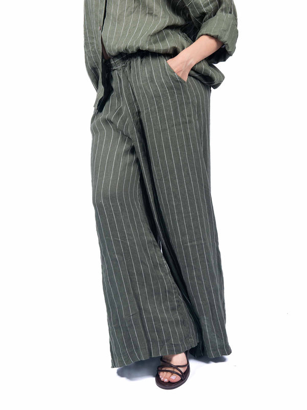 Pantaloni in Lino a Righe Militare da donna Miss love