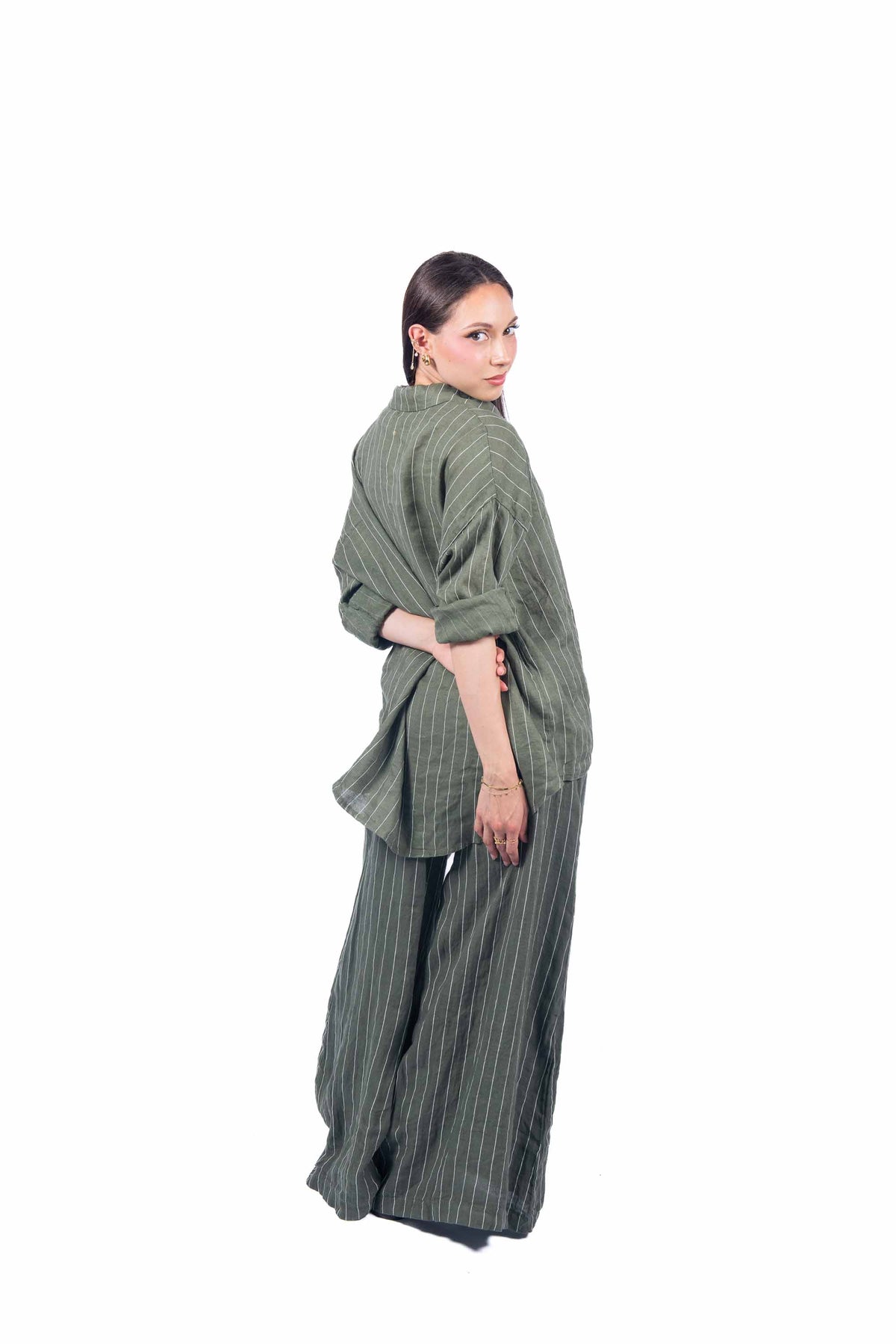 Pantaloni in Lino a Righe Militare donna Miss love - 6