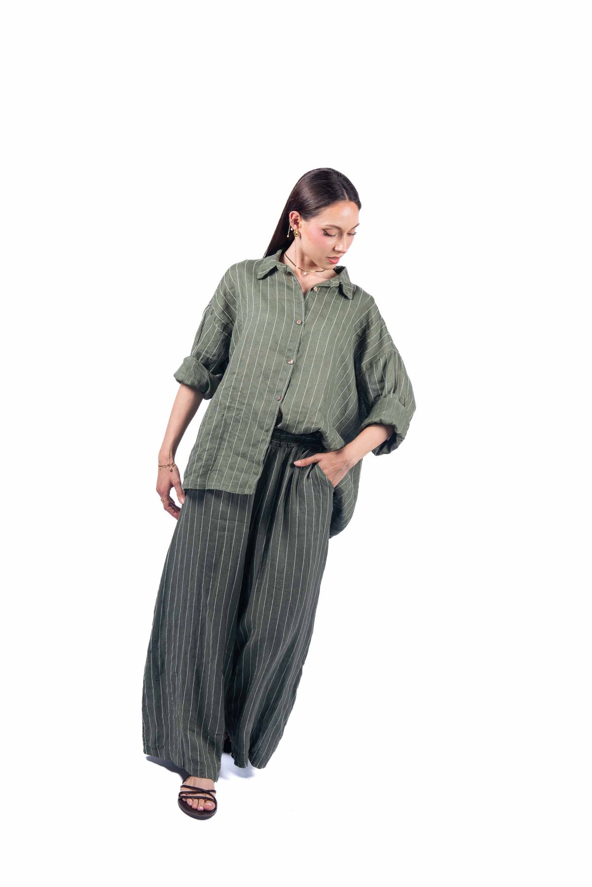 Camicia in Lino a Righe Militare donna Miss love - 3
