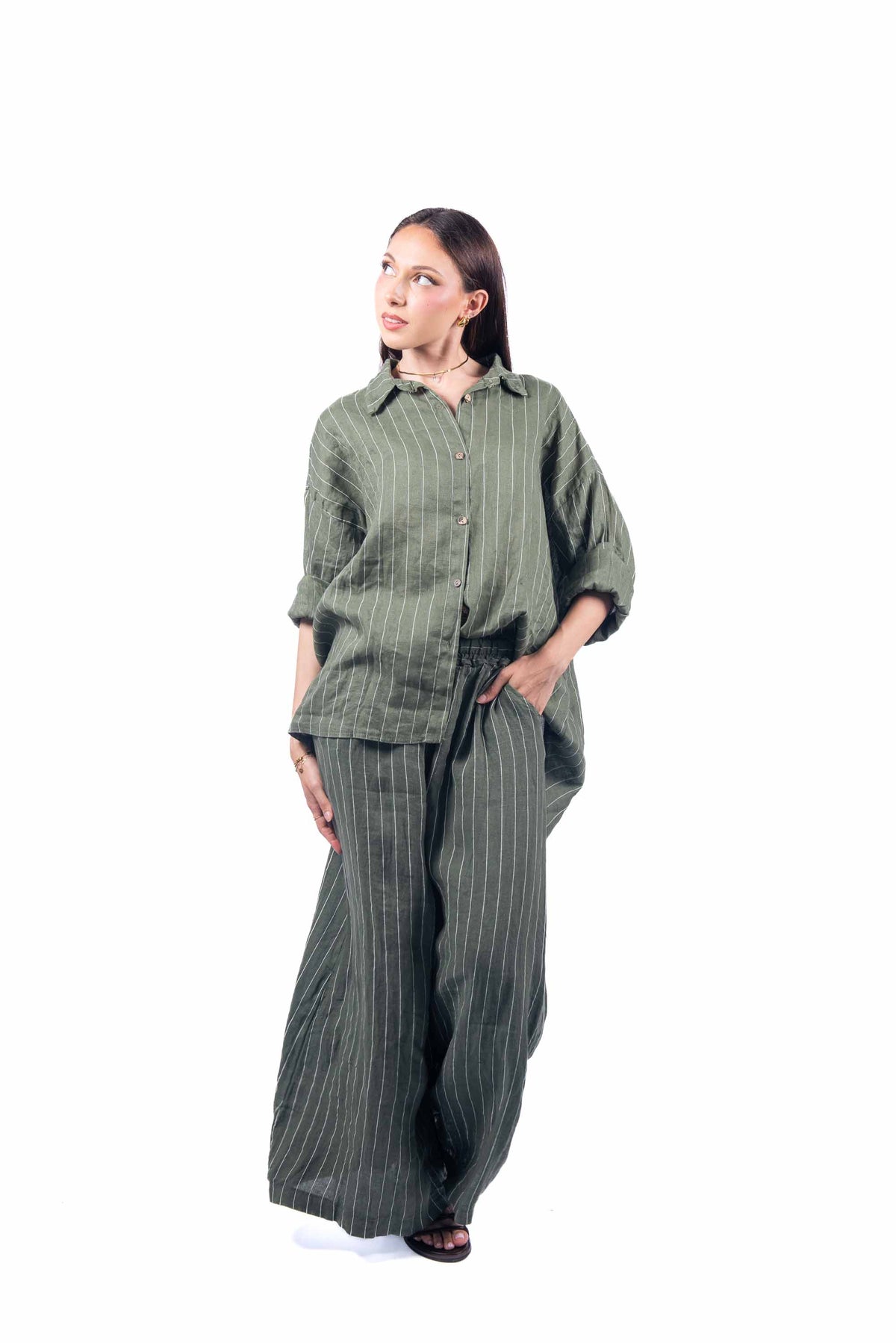 Camicia in Lino a Righe Militare donna Miss love - 6
